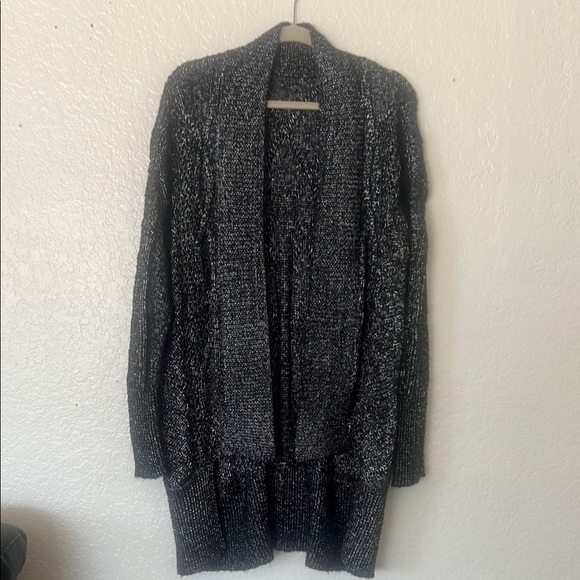 Black and Gray Cardigan Sweater with Metallic Shimmer XXL - Picture 1 of 6